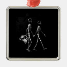 X-RAY VISION SKELETON COUPLE TRAVELING B&W ORNAMENTS