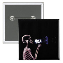 X-RAY VISION SKELETON ON MEGAPHONE - ORIGINAL PINBACK BUTTON