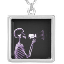 X-RAY VISION SKELETON ON MEGAPHONE - PURPLE NECKLACE