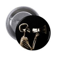 X-RAY VISION SKELETON ON MEGAPHONE - SEPIA PINBACK BUTTONS