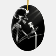 X-RAY VISION SKELETON SINGING ON RETRO MIC - B&W CHRISTMAS ORNAMENTS