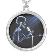 X-RAY VISION SKELETON SINGING ON RETRO MIC - BLUE PERSONALIZED NECKLACE
