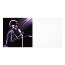 X-RAY VISION SKELETON SINGING ON RETRO MIC PURPLE PERSONALIZED PHOTO CARD