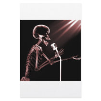 X-RAY VISION SKELETON SINGING ON RETRO MIC - RED PERSONALIZED STATIONERY