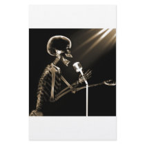 X-RAY VISION SKELETON SINGING ON RETRO MIC - SEPIA PERSONALIZED STATIONERY