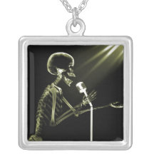 X-RAY VISION SKELETON SINGING ON RETRO MIC YELLOW PENDANT