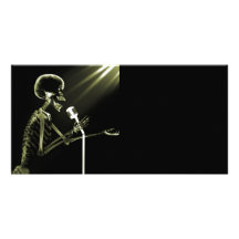 X-RAY VISION SKELETON SINGING ON RETRO MIC YELLOW CUSTOM PHOTO CARD