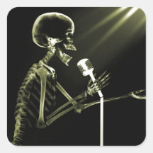 X-RAY VISION SKELETON SINGING ON RETRO MIC YELLOW STICKERS