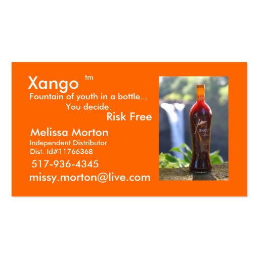 Xango health business card (front side)