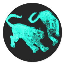 Xian China 2002 Cyan Ghost Tigers Black Circle Tra Round Stickers