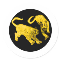 Xian China 2002 Gold Ghost Tigers Black Circle Tra Round Sticker