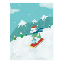 Xmas Bear and Penguin Postcard postcards