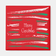 Xmas Brush Stripes red Magnet