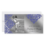Xmas Damask Photocard Save the Date Sparkle Blue Picture Card
