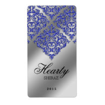 Xmas Damask Wedding Wine Label Sparkle Blue