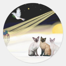 Xmas Dove / 3 Siamese cats Round Stickers