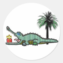 Xmas Gator Gift Round Sticker