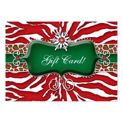 Xmas Gift Card Zebra Leopard Snowflake Business Card Template (front side)