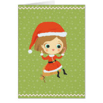 Xmas Girl and snowflakes Card cards