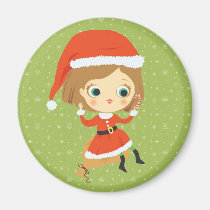 Xmas Girl and snowflakes Magnet magnets