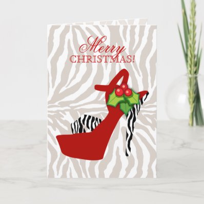 Xmas High Heel Shoe Zebra Red Greeting Card