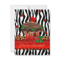 Xmas Holiday Cupcake Zebra Leopard Heart Holly Personalized Announcement