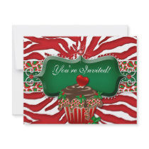 Xmas Holiday Cupcake Zebra Leopard Heart Announcements