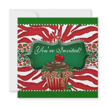 Xmas Holiday Cupcake Zebra Leopard Heart Square Announcements