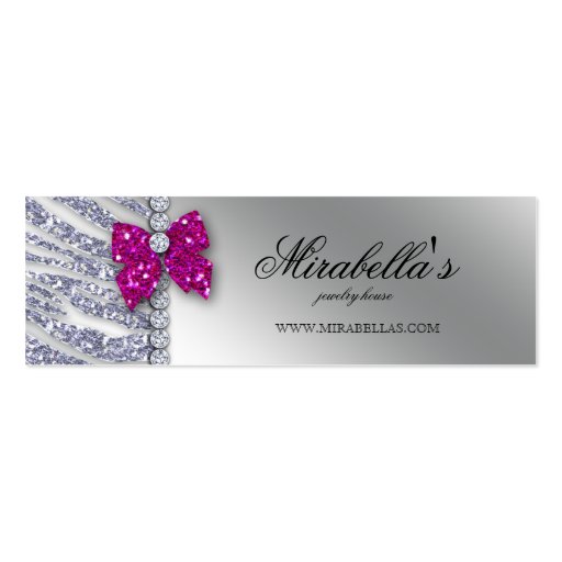 Xmas Jewelry Zebra Price Tag Pink Silver Sparkle Business Card Template (front side)
