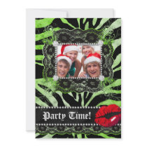 Xmas Lace Diamonds Birthday Party Zebra Red Lips Custom Invites