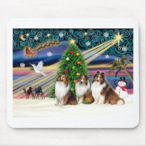 Xmas Magic-3Shelties 3Sable-Wht mousepads by ChristmasMagicDogs Xmas Magic-3Shelties 3Sable-Wht mousepads