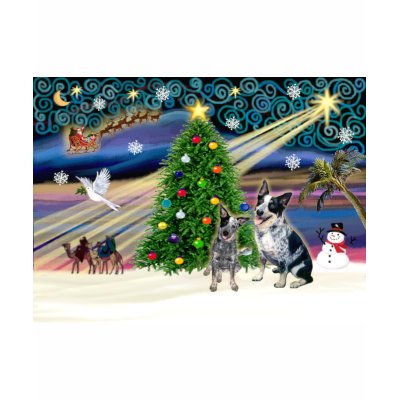 Xmas Magic-Aussie Cattle Dog pair T-shirts by ChristmasMagicDogs