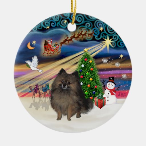 xmas magic brindle pomeranian double sided ceramic round xmas magic brindle pomeranian double sided ceramic round
