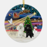 Xmas Magic - Poodles (TWO toy-BW) Christmas Ornament