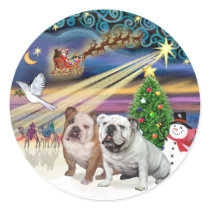 Xmas Magic (R) - Two English Bulldogs Round Stickers