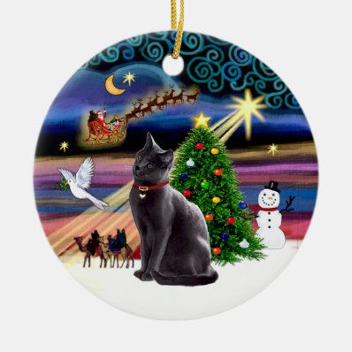 Xmas Magic - Russian Blue cat Christmas Ornament