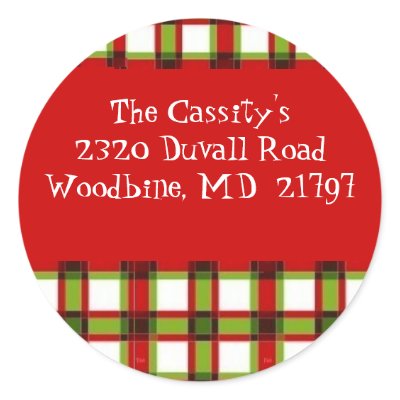 Xmas plaid label - Customized Round Stickers by asennet