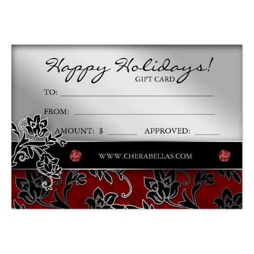 Xmas Salon Gift Card Spa Floral Red Silver Business Cards (front side)