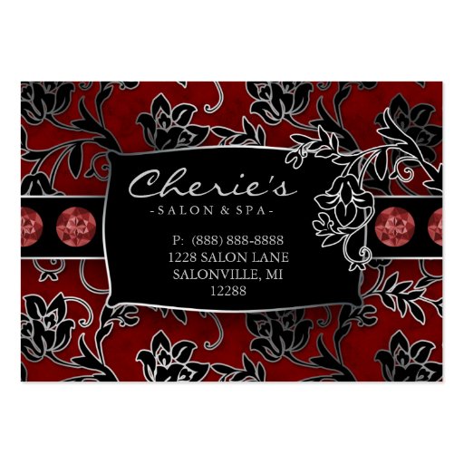 Xmas Salon Gift Card Spa Floral Red Silver Business Cards (back side)