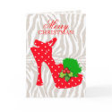 Xmas Sexy High Heel Shoe Zebra Red Dots card