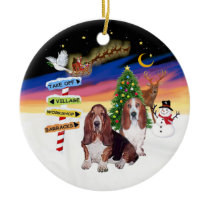 Xmas Signs - Two Bssset Hounds Christmas Ornament