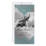 Xmas Thank You Photocard Indian Damask Silver Teal Photo Card