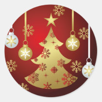 xmas, star, gold, tree, decoration, cute, art, design, red, winter, eve, happy-holidays, funny, christmas, pop, seasonal, Klistermærke med brugerdefineret grafisk design