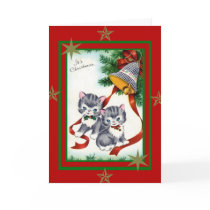 Xmas Vintage Card Merry Christmas Kittens