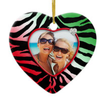 Xmas Zebra heart friendship ornament Red Green