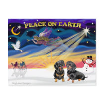 XmasSunrise-Two black Dachshunds postcards
