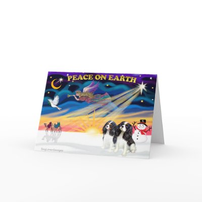XmasSunrise-Two Tri Cavaliers Greeting Card by dogartchristmasgifts