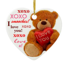 XOXO Romantic Teddy Bear Valentine Heart ornament