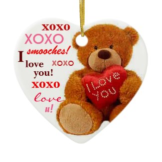XOXO Romantic Teddy Bear Valentine Heart ornament