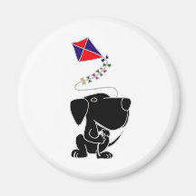 XX- Black Labrador Retriever Flying a Kite Cartoon Fridge Magnet